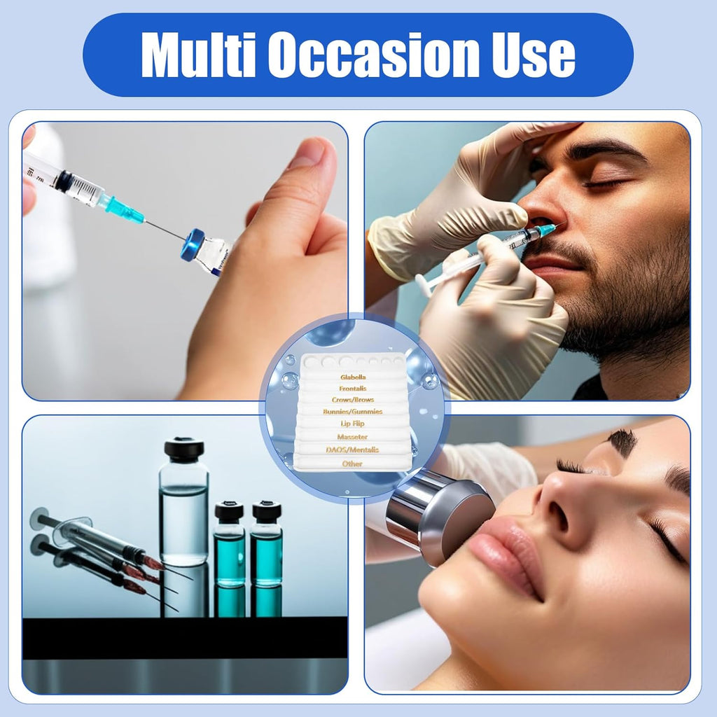 Aesthetic Practitioner Syringe Tray with 8 Slot Labels, 2-in-1 Vial Holder/Syringe Tray Combo for Aestheticians and Nurses, White Syringes Organizer for Differentiating and Storing Syringes Holders