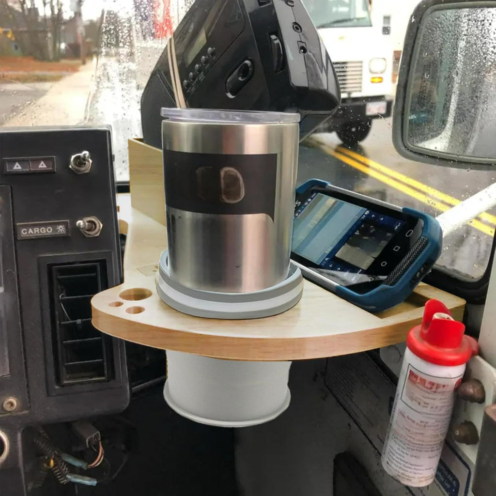 Car Cup Holder Tray for USPS/LLV Mail Carriers, Wooden Organizer with Scanner Slot, Pen Holder, Drink Holder, Postal Vehicle Accessory