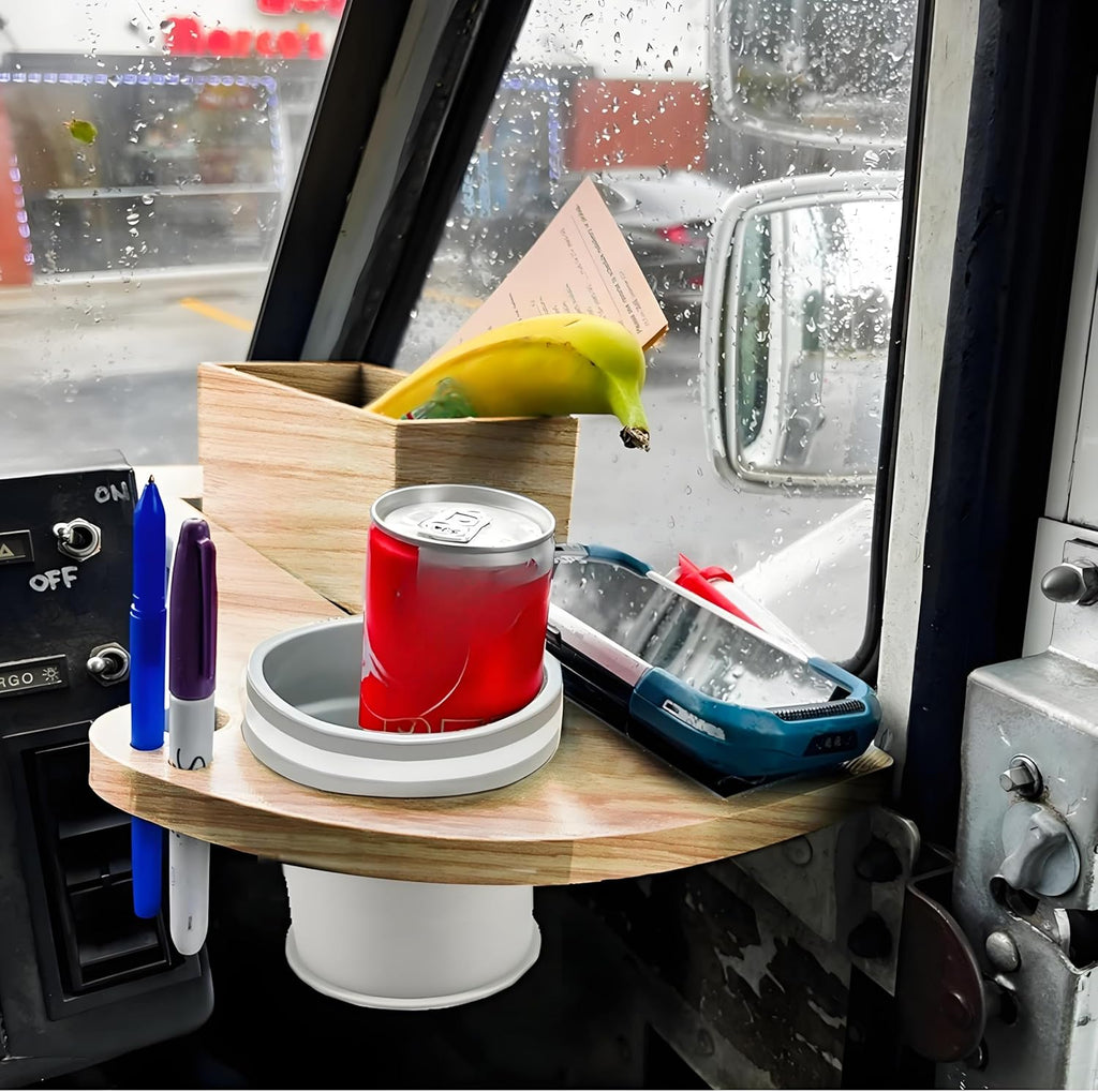 Car Cup Holder Tray for USPS/LLV Mail Carriers, Wooden Organizer with Scanner Slot, Pen Holder, Drink Holder, Postal Vehicle Accessory